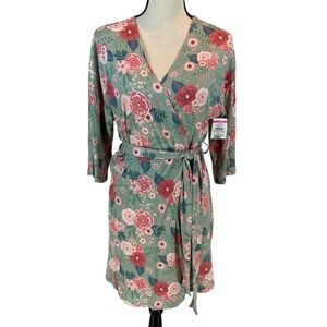 Flora by Flora Nikrooz Mint Green and Pink Floral Print Robe - size Small